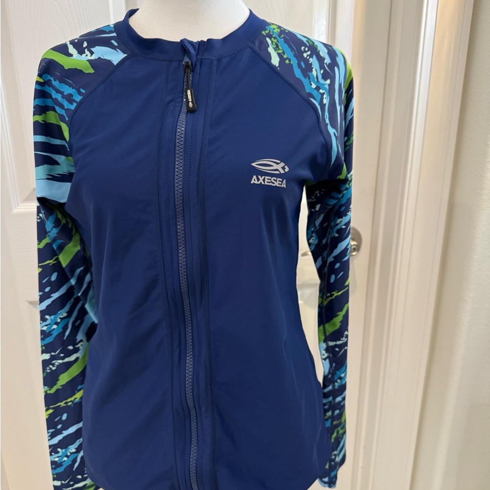 AXESEA Blue and Green Zip-Up Active Jacket Small